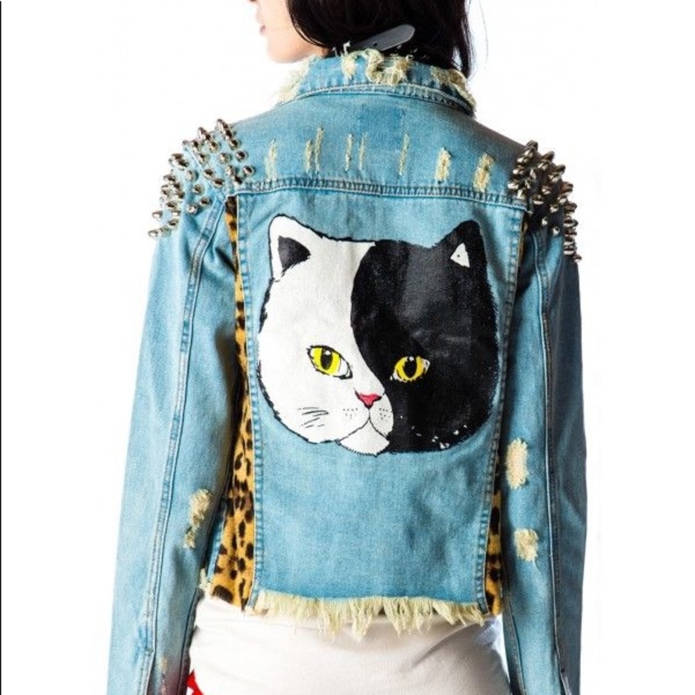 UNIF cat denim studded jacket size XS